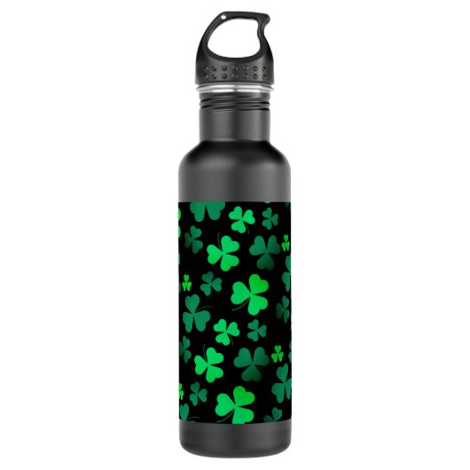 Shamrock Clover Ireland Modern Green & Black Waterfles (Voorkant)