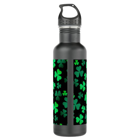 Shamrock Clover Ireland Modern Green & Black Waterfles (Achterkant)