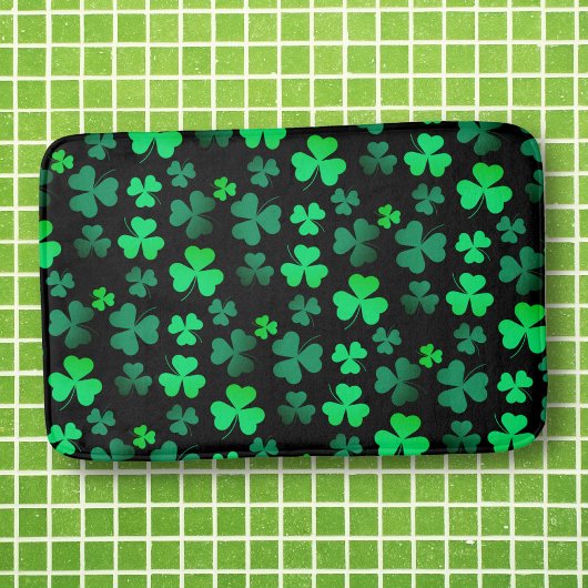 Shamrock Clover Leaf Floral Modern Green and Black Badmat