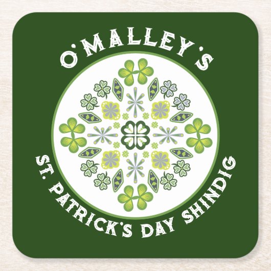 Shamrock Clover Mandala St. Patrick's Day Party Kartonnen Onderzetters (Voorkant)