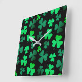 Shamrock Clover Modern Trendy Black en Green Vierkante Klok (Hoek)