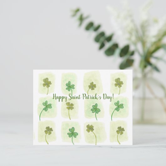 Shamrock Clover Patchwork Waterverf Briefkaarten (Staand voorkant)