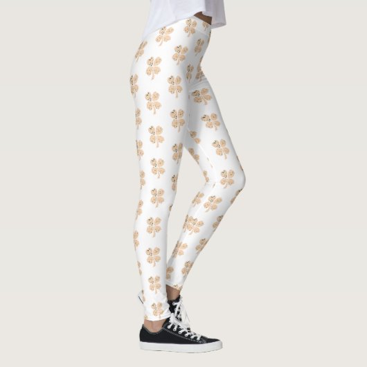 Shamrock Clover Pattern Beige St Patrick's Day Leggings (Rechts)