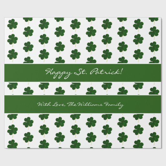 Shamrock Clover Pattern Custom Text St. Patrick Cadeaupapier (Vlak)