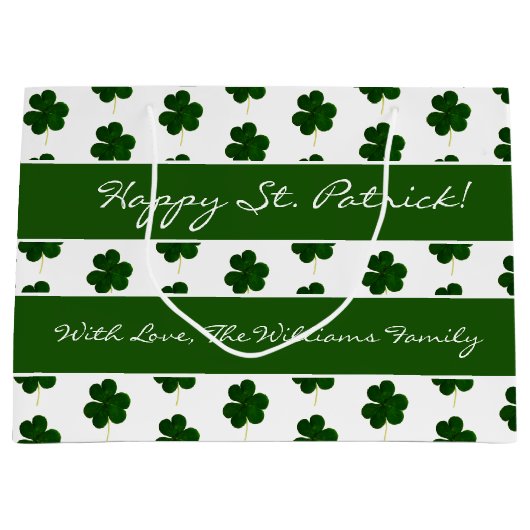 Shamrock Clover Pattern Custom Text St. Patrick Groot Cadeauzakje (Voorkant)