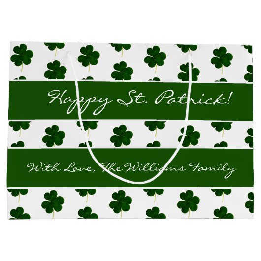 Shamrock Clover Pattern Custom Text St. Patrick Groot Cadeauzakje (Achterkant)