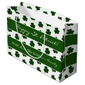 Shamrock Clover Pattern Custom Text St. Patrick Groot Cadeauzakje (Achterkant Gekanteld)