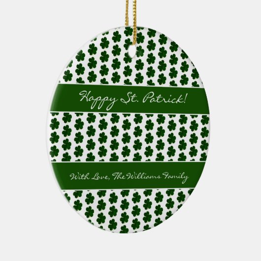 Shamrock Clover Pattern Custom Text St. Patrick Keramisch Ornament (Rechts)