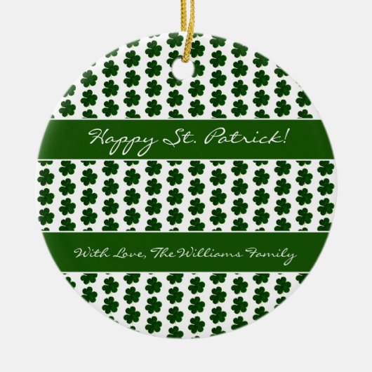 Shamrock Clover Pattern Custom Text St. Patrick Keramisch Ornament (Voorkant)