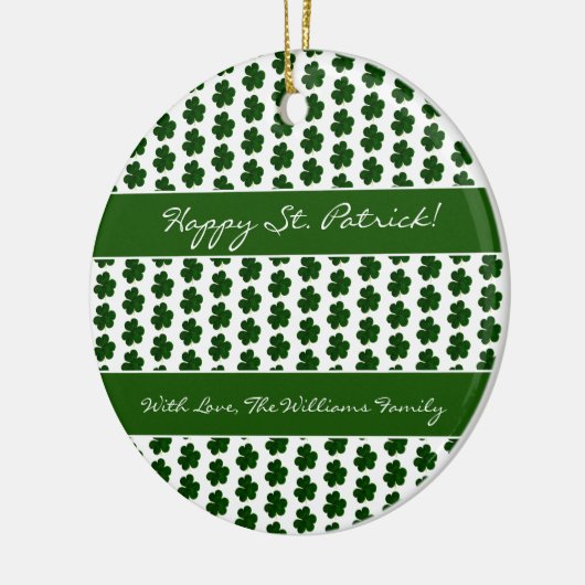 Shamrock Clover Pattern Custom Text St. Patrick Keramisch Ornament (Links)