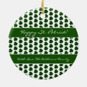 Shamrock Clover Pattern Custom Text St. Patrick Keramisch Ornament (Achterkant)