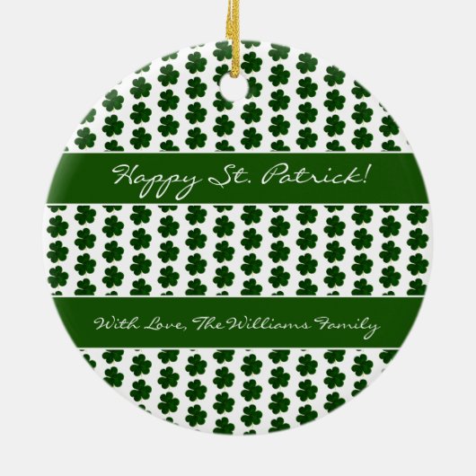 Shamrock Clover Pattern Custom Text St. Patrick Keramisch Ornament (Achterkant)