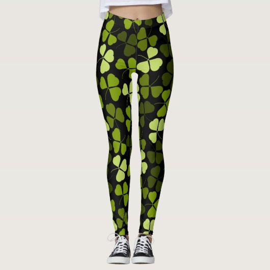Shamrock Clover Pattern Floral St. Patrick Leggings (Voorkant)