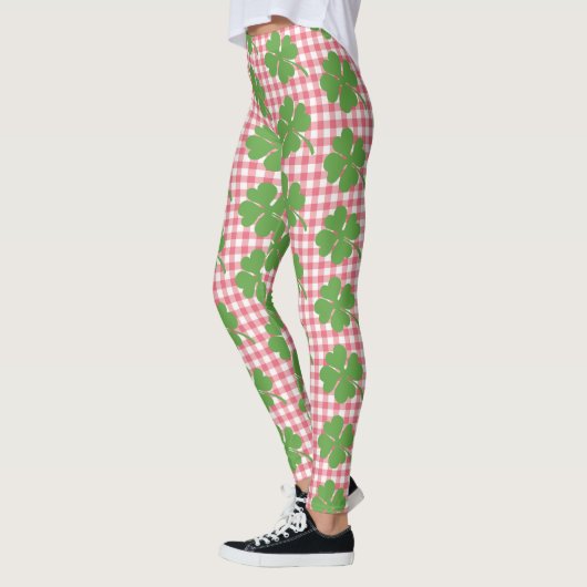 Shamrock Clover Pink Gingham St. Patrick's Day Leggings (Links)