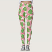 Shamrock Clover Pink Gingham St. Patrick's Day Leggings (Voorkant)