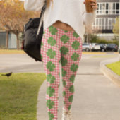 Shamrock Clover Pink Gingham St. Patrick's Day Leggings
