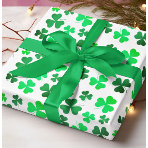 Shamrock Clover St Patricks Day Green White Retro Cadeaupapier