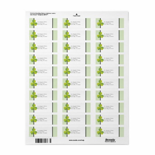 Shamrock Clover Two Toned Green Personalized Etiket (Full Sheet)
