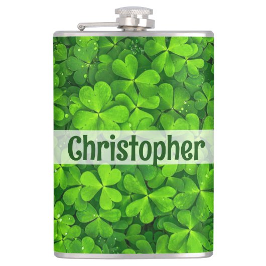 Shamrock Clovers Add Name Heupfles (Voorkant)