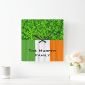 Shamrock Clovers Green Irish Flag Ierland Vierkante Klok (Huis)
