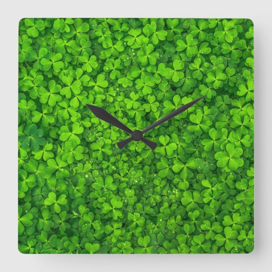 Shamrock Clovers Green Irish Symbol Ierland Vierkante Klok (Voorkant)