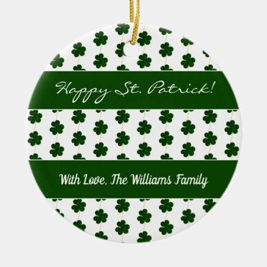 Shamrock Clovers Pattern Happy St. Patrick custom Keramisch Ornament (Voorkant)