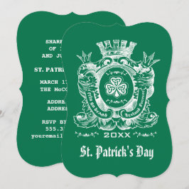 Shamrock Coat of Arm St. Patrick's Day Invitations Kaart