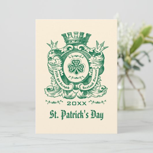 Shamrock Coat of Arm St. Patrick's Day Invitations Kaart (Staand voorkant)