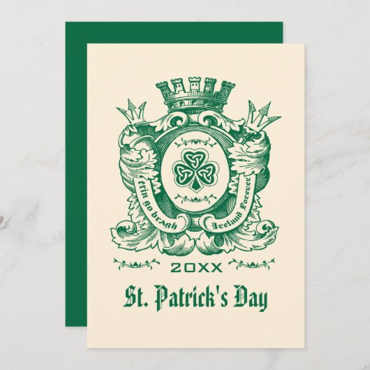 Shamrock Coat of Arm St. Patrick's Day Invitations Kaart (Voorkant / Achterkant)