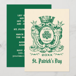 Shamrock Coat of Arm St. Patrick's Day Invitations Kaart