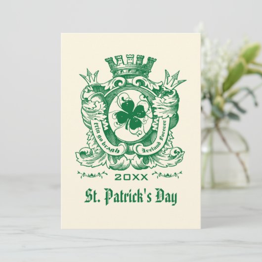 Shamrock Coat of Arm St. Patrick's Day Party Kaart (Staand voorkant)