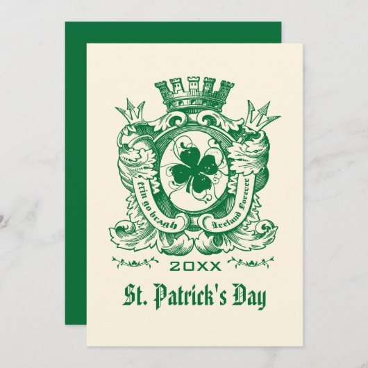 Shamrock Coat of Arm St. Patrick's Day Party Kaart (Voorkant / Achterkant)