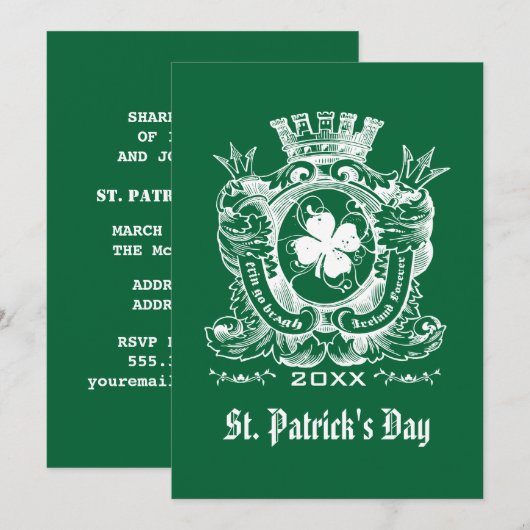 Shamrock Coat of Arm St. Patrick's Day Party Kaart (Voorkant / Achterkant)
