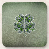 Shamrock Colover  St.Patrick`s Day Green Leather  Bier Onderzetter (Voorkant)