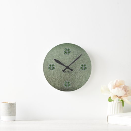 Shamrock Colover  St.Patrick`s Day Green Leather  Ronde Klok (Huis)