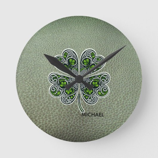 Shamrock Colover  St.Patrick`s Day Green Leather  Ronde Klok (Voorkant)