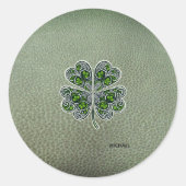 Shamrock Colover  St.Patrick`s Day Green Leather  Ronde Sticker (Voorkant)