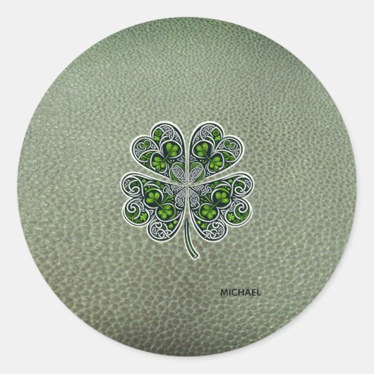 Shamrock Colover  St.Patrick`s Day Green Leather  Ronde Sticker (Voorkant)