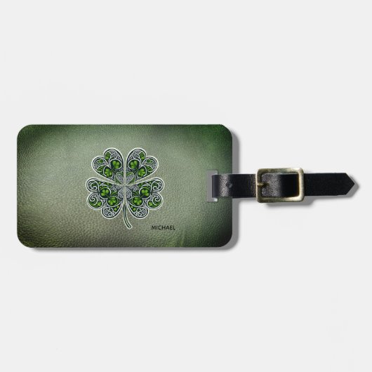 Shamrock Colover St.Patrick`s Day Groen Leer Bagagelabel (Voorkant horizontaal)