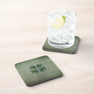 Shamrock Colover St.Patrick`s Day Groen Leer Bier Onderzetter