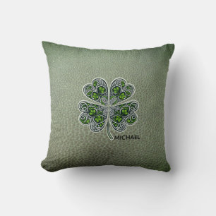 Shamrock Colover St.Patrick`s Day Groen Leer Kussen