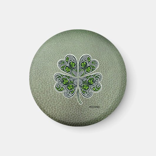 Shamrock Colover St.Patrick`s Day Groen Leer Magneet (Voorkant)