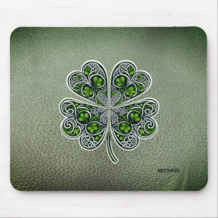 Shamrock Colover St.Patrick`s Day Groen Leer Muismat