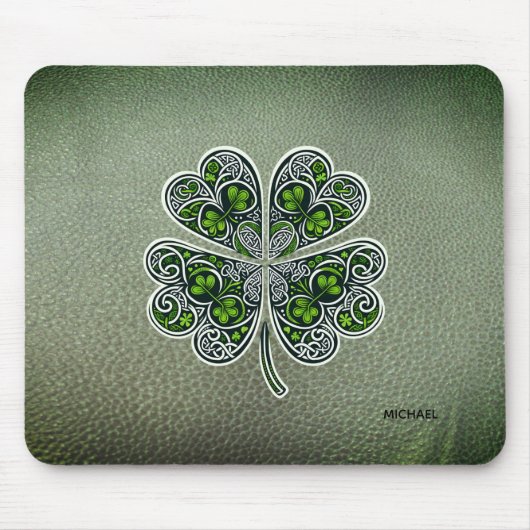 Shamrock Colover St.Patrick`s Day Groen Leer Muismat (Voorkant)