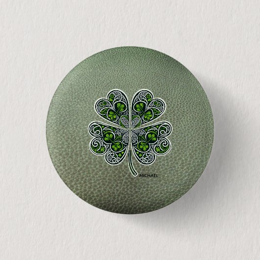 Shamrock Colover St.Patrick`s Day Groen Leer Ronde Button 3,2 Cm (Voorkant)