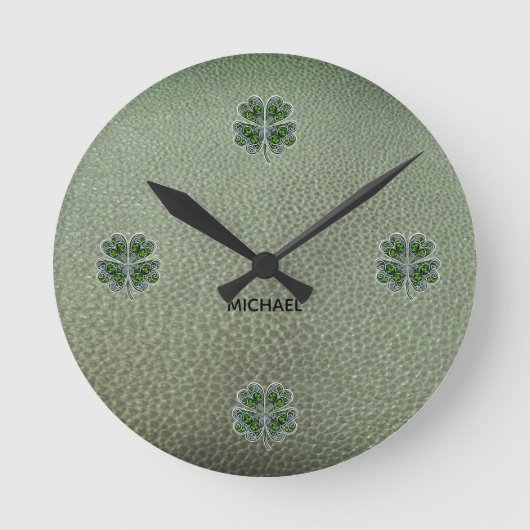 Shamrock Colover St.Patrick`s Day Groen Leer Ronde Klok (Voorkant)