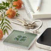 Shamrock Colover St.Patrick`s Day Groen Leer Sleutelhanger (Voorkant Rechts)