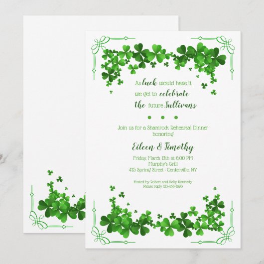 Shamrock Corners repetitie diner uitnodiging (Voorkant / Achterkant)