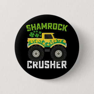 Shamrock Crusher Monster Truck St. Patrick's Dag Ronde Button 5,7 Cm