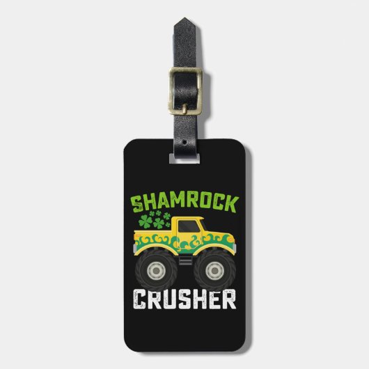 Shamrock Crusher Monster Truck St Patrick's Day Bagagelabel (Voorkant verticaal)